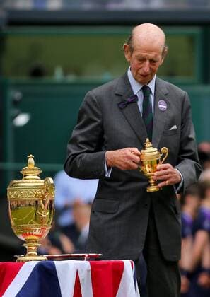 Mandatory Credit: Photo by Shutterstock (12204580at) HRH The Duke of Kent receives his miniature Wimbledon Trophy Wimbledon Tennis Championships, Day 13, The All England Lawn Tennis and Croquet Club, London, UK - 11 Jul 2021 Wimbledon Tennis Championships, Day 13, The All England Lawn Tennis and Croquet Club, London, UK - 11 Jul 2021  Copyright: xShutterstockx 12204580at
