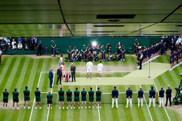 Mandatory Credit: Photo by Shutterstock (12204579ey) Novak Djokovic and Matteo Berrettini pose with their trophies after the Gentlemen s Singles final Wimbledon Tennis Championships, Day 13, The All England Lawn Tennis and Croquet Club, London, UK - 11 Jul 2021 Wimbledon Tennis Championships, Day 13, The All England Lawn Tennis and Croquet Club, London, UK - 11 Jul 2021  Copyright: xShutterstockx 12204579ey