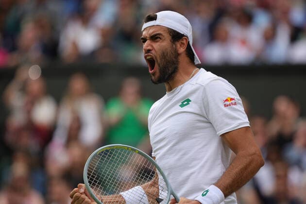 (210712) -- LONDON, July 12, 2021 -- Matteo Berrettini of Italy reacts during the men s final match between Novak Djokovic of Serbia and Matteo Berrettini of Italy at Wimbledon tennis Championship in London, Britain, on July 11, 2021. (Photo by Xinhua) (SP)BRITAIN-LONDON-TENNIS-WIMBLEDON-MEN S FINAL TimxIreland 