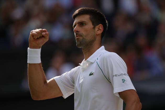 (210712) -- LONDON, July 12, 2021 -- Novak Djokovic of Serbia celebrates during the men s final match between Novak Djokovic of Serbia and Matteo Berrettini of Italy at Wimbledon tennis Championship in London, Britain, on July 11, 2021. (Photo by Xinhua) (SP)BRITAIN-LONDON-TENNIS-WIMBLEDON-MEN S FINAL TimxIreland 