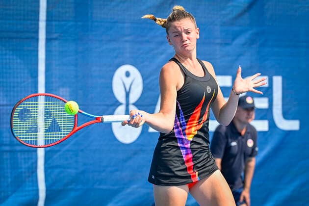 Lucie Havlickova of Czech Republic plays a return to Anastasia Gasanova of Russia during the Livesport Prague Open WTA, Tennis Damen women’s tennis tournament in Prague, Czech Republic, July 13, 2021. (CTKxPhoto VitxSimanek) CTKPhotoP2021071303294  VIS 001