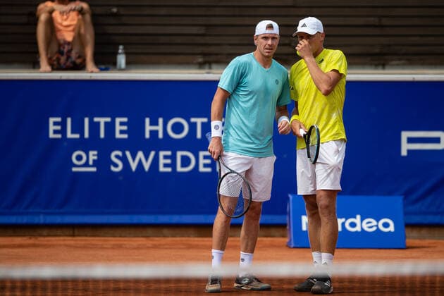 210713 Markus Eriksson, Sverige, och Filip Bergevi, Sverige, i dubbel under dag 9 av Nordea Open den 13 juli 2021 i Bastad. Copyright: MATHILDAxAHLBERG BB210713BB173