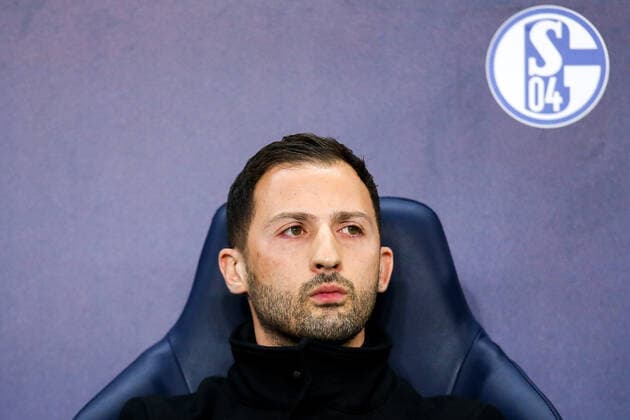Mandatory Credit: Photo by Robbie Stephenson JMP Shutterstock (10152219au) Schalke manager Domenico Tedesco Manchester City v Schalke, UK - 12 Mar 2019 Editorial use only Manchester City v Schalke, UK - 12 Mar 2019 Editorial use only  Copyright: xRobbiexStephenson JMP Shutterstockx 10152219au
