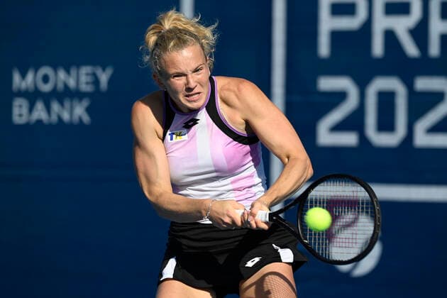 Katerina Siniakova in action in match vs Tereza Smitkova (both Czech) within the Livesport Prague Open WTA, Tennis Damen women’s tennis tournament in Prague, Czech Republic, on Wednesday, July 14, 2021. (CTKxPhoto OndrejxDeml) CTKPhotoP2021071408322  dml_004