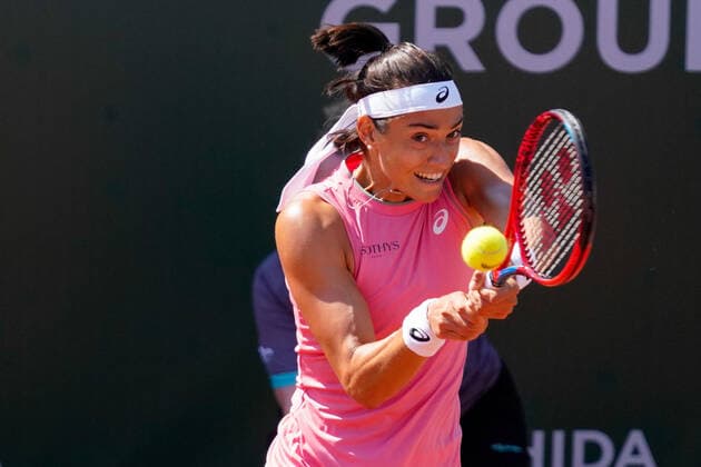 July 17, 2021, Lausanne, Vaud, Switzerland: Lausanne, VD, Switzerland: FranceÃ¢â‚¬â ¢s CAROLINE GARCIA plays a backhand return during her semifinal match against Clara Burel at the Ladies Open Lausanne. Lausanne Switzerland - ZUMAs230 20210717_znp_s230_002 Copyright: xCorinexScibozx