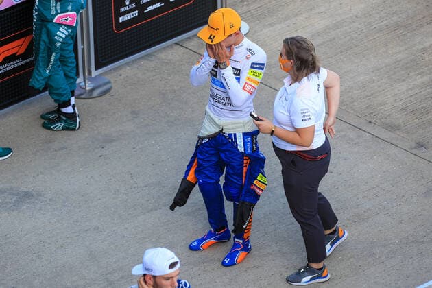 FORMULA 1 BRITISH GRAND PRIX, 17 07 2021 Silverstone Circuit. 17 July 2021 Lando Norris (GBR), McLaren MCL35ML hands over face after the FORMULA 1 PIRELLI BRITISH GRAND PRIX SPRINT QUALIFYING RACE at Silverstone, United Kingdom Editorial Use Only Copyright: xPhilxDuncanx ESM-0060-0004