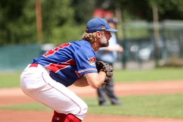 Baseballl I Herren I Saison 2020 2021 I 1.Bundesliga Nord I 11 + 12. Spieltag I Hamburg Stealers - Dohren Wild Farmers I 18.07.2021 Brehan Murphy (14, Hamburg Stealers) Hamburg Baseballanlage Langenhorst Hamburg Deutschland Copyright: xLobeca RalfxHomburgx
