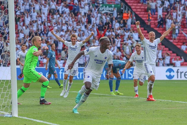 FC Copenhagen v Aalborg Boldklub, Danish Superliga football, Copenhagen, Denmark Copenhagen, Denmark. 18th, July 2021. Mohamed Daramy (11) of FC Copenhagen scores for 2-1 during the 3F Superliga match between FC Copenhagen and Aalborg Boldklub at Telia Parken in Copenhagen. Copenhagen Denmark  Copyright: xGonzalesxPhoto RunexMathiesenx