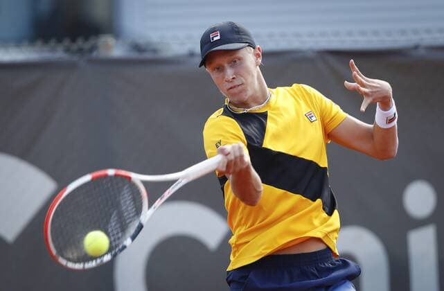 Leo Borg of Sweden plays at the Tampere Open tennis tournament in Tampere, Finland, on July 19, 2021. Tampere Finland LKFTVX20210720184905CMHD  Copyright: xKallexParkkinenx