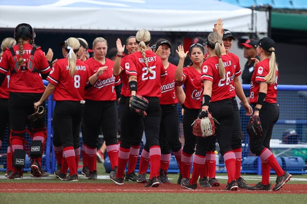 Canada team group, Mannschaftsbild, Totale (CAN), JULY 21, 2021 - Softball : Opening Round match between Mexico 0-4 Canada during the Tokyo 2020 Olympic Games, Olympische Spiele, Olympia, OS at the Fukushima Azuma Baseball Stadium in Fukushima, Japan. Noxthirdxpartyxsales  (165094162)