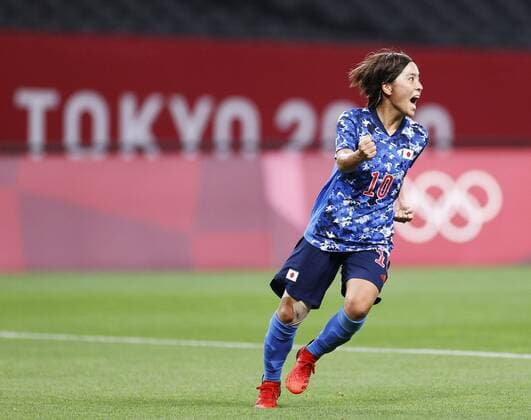 Tokyo Olympics: Football Mana Iwabuchi reacts after scoring the equalizer in Japan s 1-1 draw with Canada during the second half of their Group E match of the Tokyo Olympic women s football tournament on July 21, 2021, at Sapporo Dome in northern Japan.  A14AA0000753388P