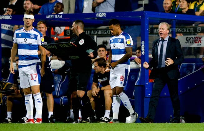 Mandatory Credit: Photo by Andrew Fosker BPI Shutterstock (9796832t) Steve McClaren - Manager of QPR shouts and puts on substitutes Matt Smith of QPR & Jordan Cousins of QPR Queens Park Rangers v Bristol City, EFL Sky Bet Championship, Football, Loftus Road, London, UK - 21 Aug 2018 EDITORIAL USE ONLY No use with unauthorised audio, video, data, fixture lists (outside the EU), club league logos or live services. Online in-match use limited to 45 images (+15 in extra time). No use to emulate moving images. No use in betting, games or single club league player publications services. Queens Park Rangers v Bristol City, EFL Sky Bet Championship, Football, Loftus Road, London, UK - 21 Aug 2018 EDITORIAL USE ONLY No use with unauthorised audio, video, data, fixture lists (outside the EU), club league logos or live services. Online in-match use limited to 45 images (+15 in extra time). No use to emulate moving images. No use in betting, games or  Copyright: xAndrewxFosker BPI Shutterstockx 9796832t