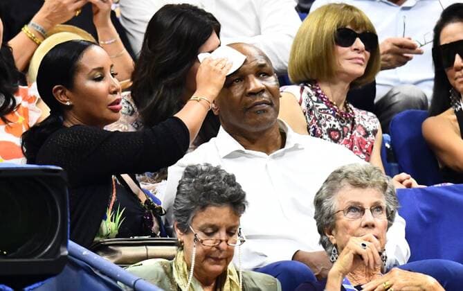 Mandatory Credit: Photo by Javier Garcia BPI Shutterstock (9809143az) Mike Tyson has his head wiped by his wife Kiki on a hot and sultry night in New York US Open Tennis Championships, Day 1, USTA National Tennis Center, Flushing Meadows, New York, USA - 27 Aug 2018 US Open Tennis Championships, Day 1, USTA National Tennis Center, Flushing Meadows, New York, USA - 27 Aug 2018  Copyright: xJavierxGarcia BPI Shutterstockx 9809143az