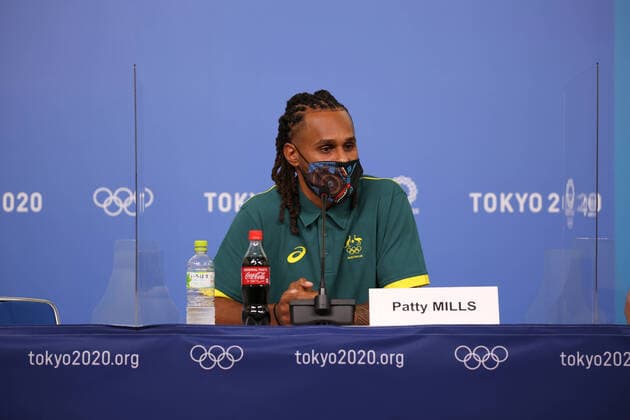 July 22, 2021, Ariake, Tokyo, Japan: NBA, Basketball Herren, USA Basketball player for the San Antonio Spurs and Australia s first indigenous flag bearer Patty MILLS during the Australian Olympic Committee press conference, PK, Pressekonferenz at Tokyo Bight Sight on July 22nd 2021 in Tokyo, Japan Ariake Japan - ZUMAc179 0126602378st Copyright: xMickaelxChavetx
