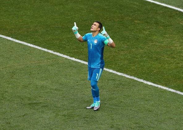 Mandatory Credit: Photo by Kieran Mcmanus BPI Shutterstock (9726970k) Egypt goalkeeper Essam El-Hadary prays ahead of the game as he becomes the oldest player to play at the World Cup Saudia Arabia v Egypt, Group A, 2018 FIFA World Cup, WM, Weltmeisterschaft, Fussball football match, Volgograd Stadium, Russia - 25 Jun 2018 Saudia Arabia v Egypt, Group A, 2018 FIFA World Cup football match, Volgograd Stadium, Russia - 25 Jun 2018  Copyright: xKieranxMcmanus BPI Shutterstockx 9726970k