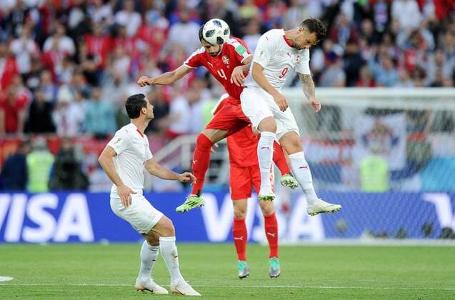 Mandatory Credit: Photo by Norbert Barczyk Pressfocus Shutterstock (9725017c) Luka Milivojevic of Serbia Haris Seferovic of Switzerland Serbia v Switzerland, Group E, 2018 FIFA World Cup, WM, Weltmeisterschaft, Fussball football match, Kaliningrad Stadium, Russia - 22 Jun 2018 Serbia v Switzerland, Group E, 2018 FIFA World Cup football match, Kaliningrad Stadium, Russia - 22 Jun 2018  Copyright: xNorbertxBarczyk Pressfocus Shutterstockx 9725017c