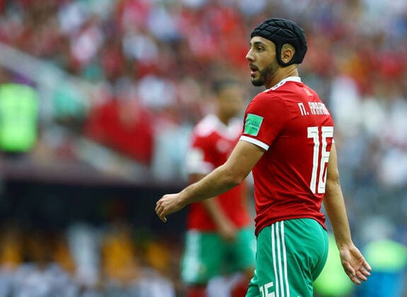 Mandatory Credit: Photo by Kieran Mcmanus BPI Shutterstock (9722514cm) Nordin Amrabat of Morocco wearing protective head gear Portugal v Morocco, Group B, 2018 FIFA World Cup, WM, Weltmeisterschaft, Fussball football match, Luzhniki Stadium, Moscow, Russia - 20 Jun 2018 Portugal v Morocco, Group B, 2018 FIFA World Cup football match, Luzhniki Stadium, Moscow, Russia - 20 Jun 2018  Copyright: xKieranxMcmanus BPI Shutterstockx 9722514cm