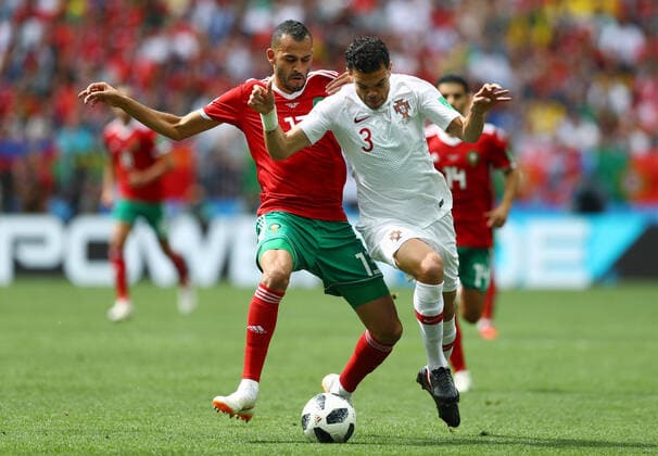 Mandatory Credit: Photo by Kieran Mcmanus BPI Shutterstock (9722514ad) Khalid Boutaib of Morocco and Pepe of Portugal Portugal v Morocco, Group B, 2018 FIFA World Cup, WM, Weltmeisterschaft, Fussball football match, Luzhniki Stadium, Moscow, Russia - 20 Jun 2018 Portugal v Morocco, Group B, 2018 FIFA World Cup football match, Luzhniki Stadium, Moscow, Russia - 20 Jun 2018  Copyright: xKieranxMcmanus BPI Shutterstockx 9722514ad