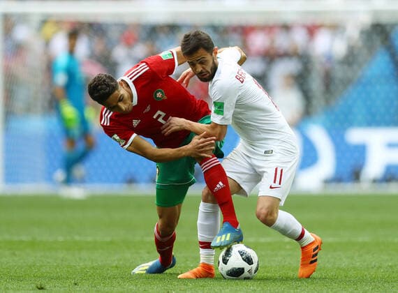 Mandatory Credit: Photo by Kieran Mcmanus BPI Shutterstock (9722514r) Bernardo Silva of Portugal and Achraf Hakimi of Morocco Portugal v Morocco, Group B, 2018 FIFA World Cup, WM, Weltmeisterschaft, Fussball football match, Luzhniki Stadium, Moscow, Russia - 20 Jun 2018 Portugal v Morocco, Group B, 2018 FIFA World Cup football match, Luzhniki Stadium, Moscow, Russia - 20 Jun 2018  Copyright: xKieranxMcmanus BPI Shutterstockx 9722514r