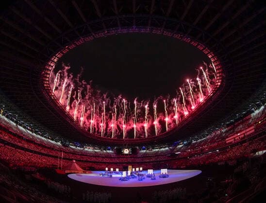 OLY21 OPENING CEREMONY, A general view during the Opening Ceremony of the Tokyo Olympic Games, Olympische Spiele, Olympia, OS at the Olympic Stadium, in Tokyo, Japan, Friday, July 23, 2021. ( NO ARCHIVING, EDITORIAL USE ONLY, NO USE IN BOOKS WITHOUT CONSENT TOKYO JAPAN Copyright: xJOHNxCOWPLANDx 20210723001559434022