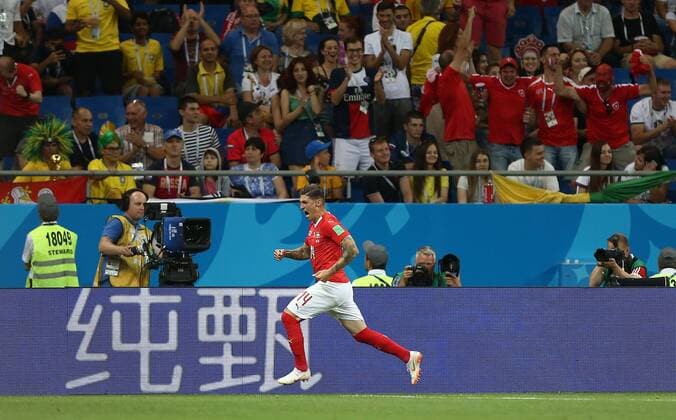 Mandatory Credit: Photo by Michael Zemanek BPI Shutterstock (9718733ih) Steven Zuber of Switzerland celebrates scoring the equalising goal 1-1 Brazil v Switzerland, Group E, 2018 FIFA World Cup, WM, Weltmeisterschaft, Fussball football match, Rostov Arena, Rostov-on-Don, Russia - 17 Jun 2018 Brazil v Switzerland, Group E, 2018 FIFA World Cup football match, Rostov Arena, Rostov-on-Don, Russia - 17 Jun 2018  Copyright: xMichaelxZemanek BPI Shutterstockx 9718733ih