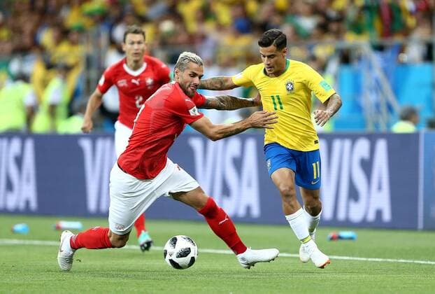 Mandatory Credit: Photo by Michael Zemanek BPI Shutterstock (9718733bk) Valon Behrami of Switzerland and Philippe Coutinho of Brazil Brazil v Switzerland, Group E, 2018 FIFA World Cup, WM, Weltmeisterschaft, Fussball football match, Rostov Arena, Rostov-on-Don, Russia - 17 Jun 2018 Brazil v Switzerland, Group E, 2018 FIFA World Cup football match, Rostov Arena, Rostov-on-Don, Russia - 17 Jun 2018  Copyright: xMichaelxZemanek BPI Shutterstockx 9718733bk