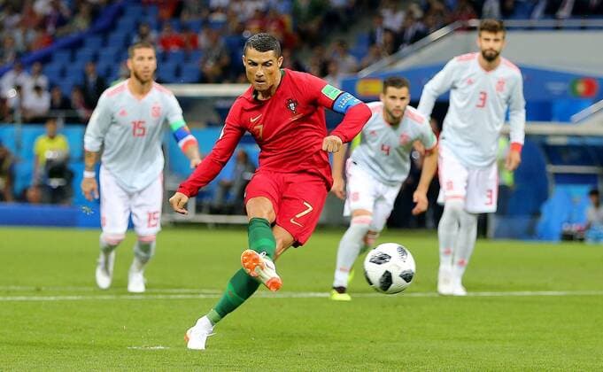 Mandatory Credit: Photo by Michael Zemanek BPI Shutterstock (9717532pk) Cristiano Ronaldo of Portugal scores his sides first goal from penalty Portugal v Spain, Group B, 2018 FIFA World Cup, WM, Weltmeisterschaft, Fussball football match, Fisht Stadium, Sochi, Russia - 15 Jun 2018 Portugal v Spain, Group B, 2018 FIFA World Cup football match, Fisht Stadium, Sochi, Russia - 15 Jun 2018  Copyright: xMichaelxZemanek BPI Shutterstockx 9717532pk