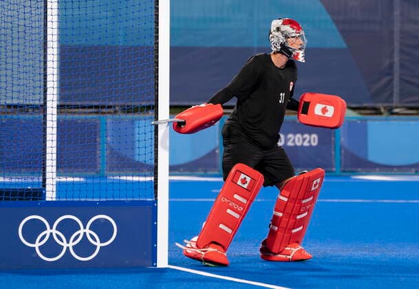 July 24, 2021, Tokyo, Japan: Canadian goalie Antoni Kindler bangs his stick off the post as he guards the net during men s Field hockey, Feldhockey action against Germany at the Tokyo Olympics, Saturday, July 24, 2021 in Tokyo, Japan. Antoni Kindler  - ZUMAc35_ 20210724_zaf_c35_022 Copyright: xAdrianxWyldx
