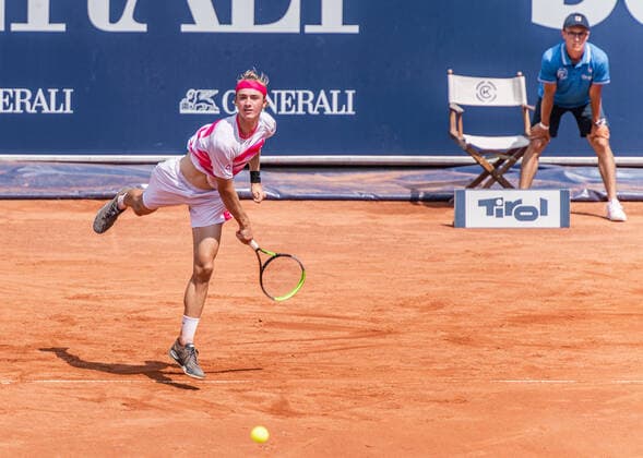 24.07.2021, Sportpark, Kitzbühel, AUT, ATP, Tennis Herren Tour, Generali Open Kitzbühel, Qualifikation, im Bild Lukas Neumayer (AUT) Lukas Neumayer of Austria during qualification for the Generali Open Tennis Tournament of the ATP Tour at the Sportpark in Kitzbühel, Austria on 2021 07 24.