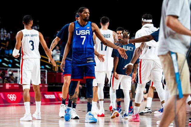 210725 Kevin Wayne Durant of USA after the basketball game between France and USA during day 2 of the Tokyo 2020 Olympic Games, Olympische Spiele, Olympia, OS on July 25, 2021 in Tokyo. Photo: Jon Olav Nesvold BILDBYRAN COP 217 JE0005 basket basketball olympic games olympics os ol olympiska spel olympiske leker tokyo2020 tokyo 2020 tokyo-os tokyo-ol bbeng frankrike frankriket france usa united states Copyright: JONxOLAVxNESVOLD BB210725JE048