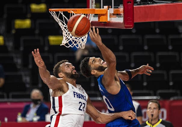 Tokyo Tokio, 25.07.2021, Japan, Olympic Games, Olympische Spiele, Olympia, OS GOBERT Rudy (FRA) TATUM Jayson (USA) Basketball USA - France Olympische Spiele, 2020 2021 Foto: Moritz Müller Only for Editorial use