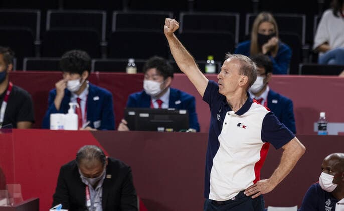 Tokyo Tokio, 25.07.2021, Japan, Olympic Games, Olympische Spiele, Olympia, OS Coach COLLET Vincent (FRA) Basketball USA - France Olympische Spiele, 2020 2021 Foto: Moritz Müller Only for Editorial use