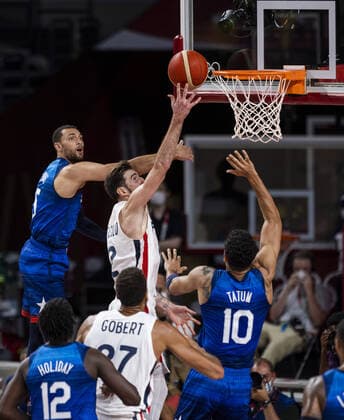 Tokyo Tokio, 25.07.2021, Japan, Olympic Games, Olympische Spiele, Olympia, OS de COLO Nando (FRA) Basketball USA - France Olympische Spiele, 2020 2021 Foto: Moritz Müller Only for Editorial use