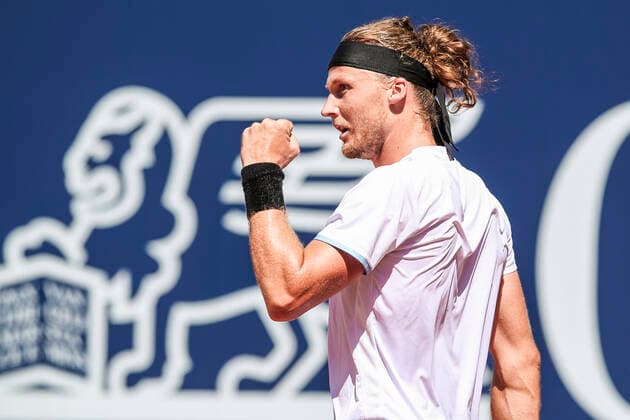 TENNIS - ATP, Tennis Herren Generali Open 2021 KITZBUEHEL,AUSTRIA,26.JUL.21 - TENNIS - ATP World Tour, Generali Open. Image shows the rejoicing of Jozef Kovalik (SVK).  GEPAxpictures xPatrickxSteiner