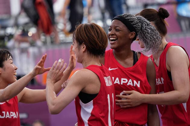 (210727) -- TOKYO, July 27, 2021 -- Players of Japan celebrate winning during the women s 3x3 basketball pool round match at Tokyo 2020 Olympic Games, Olympische Spiele, Olympia, OS in Tokyo, Japan, July 27, 2021. ) (TOKYO2020)JAPAN-TOKYO-OLY-3x3 BASKETBALL-JAPAN VS USA ZhangxXiaoyu 