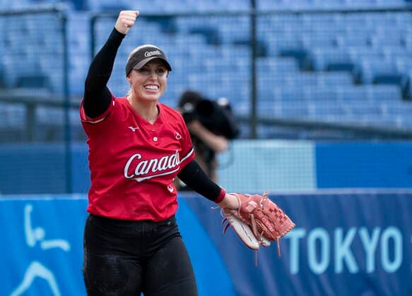 July 27, 2021, Yokohama, Japan: Canadian softball pitcher Danielle Lawrie, from Langley, B.C. celebrates after throwing the final pitch as Canada defeated Mexico to win the bronze medal at the 2020 Tokyo Olympics, Tuesday, July 27, 2021 in Yokohama, Japan. Canada News - July 27, 2021 - ZUMAc35_ 20210727_zaf_c35_022 Copyright: xThexCanadianxPressx