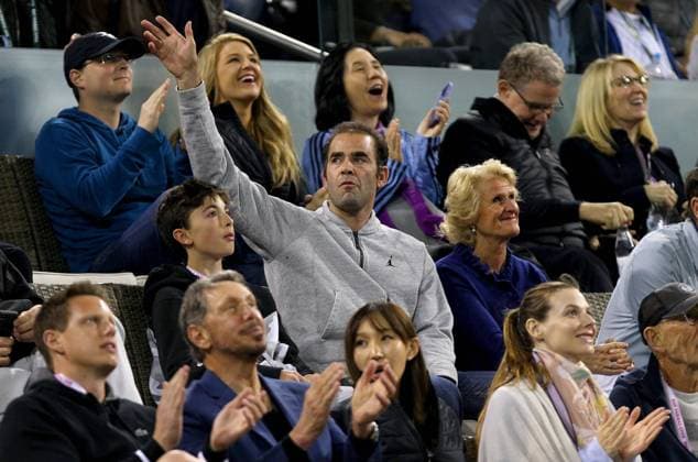 Mandatory Credit: Photo by Ella Ling Bpi Shutterstock (9460456at) Pete Sampras acknowledges the crowd next to his son Tennis, BNP Paribas Open, Day 9, Indian Wells Tennis Garden, Indian Wells, California, USA - 15 Mar 2018 Tennis, BNP Paribas Open, Day 9, Indian Wells Tennis Garden, Indian Wells, California, USA - 15 Mar 2018  Copyright: xEllaxLing Bpi Shutterstockx 9460456at