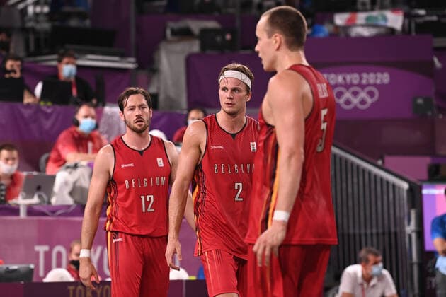 Belgian Thierry Marien and Belgian Thibaut Vervoort pictured during the game for the bronze medal, also called, the small final of Basket 3x3 between Belgium and Serbia on the sixth day of the Tokyo 2020 Olympic Games, Olympische Spiele, Olympia, OS in Tokyo, Japan on Wednesday 28 July 2021. The postponed 2020 Summer Olympics are taking place from 23 July to 8 August 2021. DIRKxWAEM  x3048842x