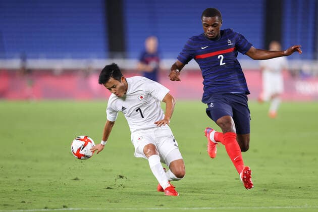 (L-R) Takefusa Kubo (JPN), Pierre Kalulu (FRA), JULY 28, 2021 - Football Soccer : Men s First Round Group A match between France - Japan during the Tokyo 2020 Olympic Games, Olympische Spiele, Olympia, OS at the International Stadium Yokohama in Kanagawa, Japan. Noxthirdxpartyxsales  (165715509)