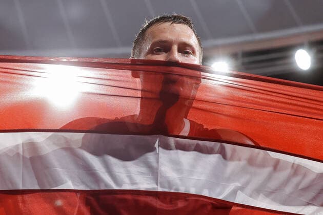 TOKYO, JAPAN - JULY 28, 2021: Latvia s Agnis Cavars celebrates after winning their men s 3x3 basketball gold medal match against the ROC Team during the Tokyo 2020 Summer Olympic Games, Olympische Spiele, Olympia, OS at the Aomi Urban Sports Park. Stanislav Krasilnikov TASS  TS10A110