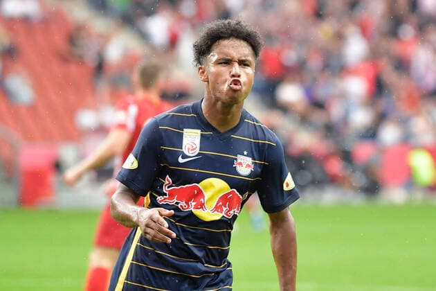 Salzburg, Oesterreich 28. Juli 2021: Testspiel - 2020 2021 - RB Salzburg vs. Atletico Madrid Karim Adeyemi (FC Salzburg) jubelt nach seinem Tor zum 1:0 Red Bull Arena Copyright: xFotostandx xWassmuthx