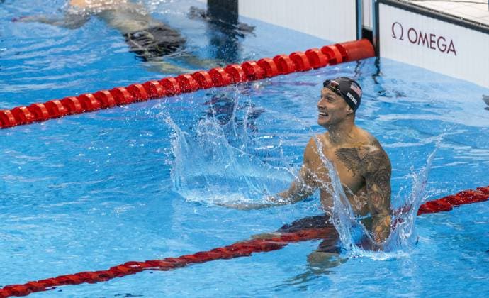 Tokyo Tokio, 29.07.2021, Japan, Olympic Games Winner DRESSEL Caeleb (USA) Men s 100m Freestyle Final Olympische Spiele, 2020 2021 Foto: Moritz Müller Only for Editorial use *** Tokyo Tokyo, 29 07 2021, Japan, Olympic Games Winner DRESSEL Caeleb USA Men s 100m Freestyle Final Olympic Games, 2020 2021 Photo Moritz Müller Only for Editorial use