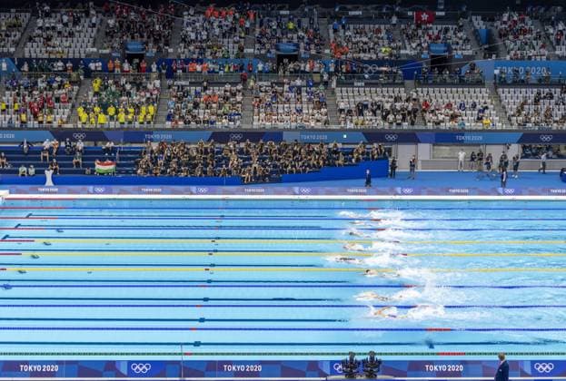 Tokyo Tokio, 29.07.2021, Japan, Olympic Games DRESSEL Caeleb (USA) liegt vorne Men s 100m Freestyle Final Olympische Spiele, 2020 2021 Foto: Moritz Müller Only for Editorial use *** Tokyo Tokyo, 29 07 2021, Japan, Olympic Games DRESSEL Caeleb USA lies in front Men s 100m Freestyle Final Olympic Games, 2020 2021 Photo Moritz Müller Only for Editorial use