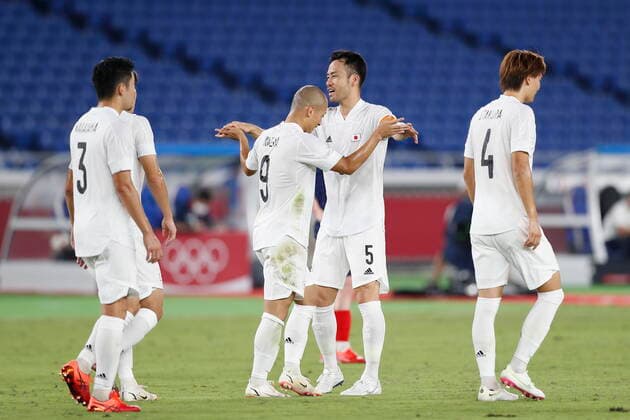 (L-R) Daizen Maeda, Maya Yoshida (JPN), JULY 28, 2021 - Football Soccer : Maeda and Yoshida celebrate after Maeda s goal during Tokyo 2020 Olympic Games, Olympische Spiele, Olympia, OS Men s football 1st round group A match between France 0-4 Japan at the International Stadium Yokohama in Yokohama, Japan. Noxthirdxpartyxsales  (165779701)