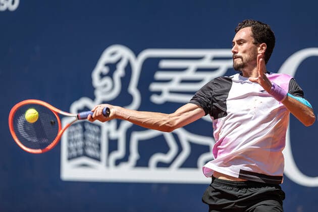 29.07.2021, Sportpark, Kitzbühel, AUT, ATP, Tennis Herren Tour, Generali Open Kitzbühel, Viertelfinale, im Bild Gianluca Mager (ITA) Gianluca Mager of Italy during the quarter final matchGenerali Open Tennis Tournament of the ATP Tour at the Sportpark in Kitzbühel, Austria on 2021 07 29.