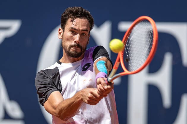 29.07.2021, Sportpark, Kitzbühel, AUT, ATP, Tennis Herren Tour, Generali Open Kitzbühel, Viertelfinale, im Bild Gianluca Mager (ITA) Gianluca Mager of Italy during the quarter final matchGenerali Open Tennis Tournament of the ATP Tour at the Sportpark in Kitzbühel, Austria on 2021 07 29.