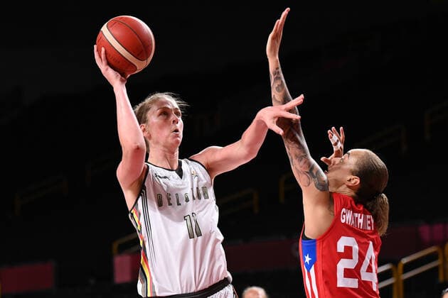 Belgian Cats Emma Meesseman and Puerto Rico s Jazmon Gwathmey fight for the ball during a basketball game between Belgium s Belgian Cats and Puerto Rico, in the women s preliminary round group C, on the eighth day of the Tokyo 2020 Olympic Games, Olympische Spiele, Olympia, OS in Tokyo, Japan on Friday 30 July 2021. The postponed 2020 Summer Olympics are taking place from 23 July to 8 August 2021. ROBxWALBERS  x3049868x