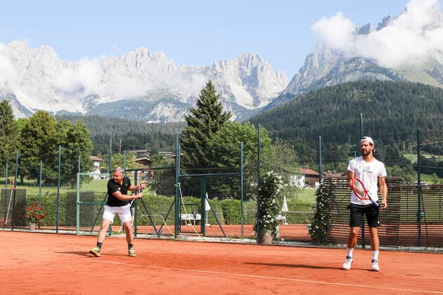 TENNIS - ATP, Tennis Herren Generali Open 2021 KITZBUEHEL,AUSTRIA,30.JUL.21 - TENNIS - ATP World Tour, Generali Open ProAm. Image shows president Magnus Brunner and sporting director Juergen Melzer (OETV).  GEPAxpictures xPatrickxSteiner