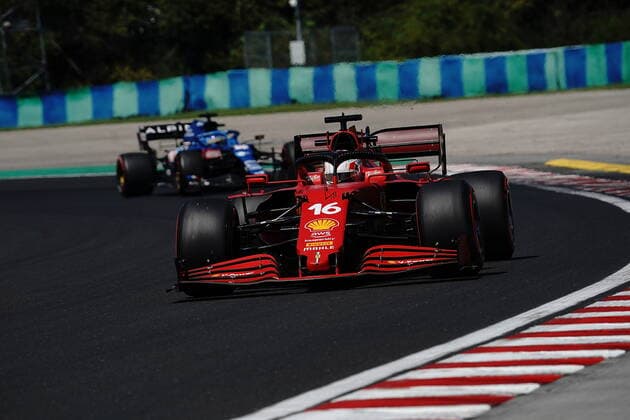 Formel 1 Grand Prix Großer Preis von Ungarn 2021 30.07.2021, Hungaroring, Budapest, Formel 1 Grand Prix Großer Preis von Ungarn 2021, im Bild Charles Leclerc (MCO 16), Scuderia Ferrari Mission Winnow, Fernando Alonso (ESP 14), Alpine F1 Team