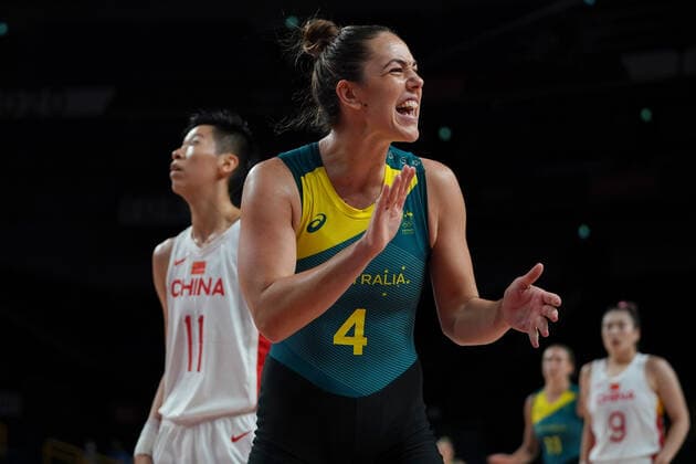 OLY21 BASKETBALL WOMENS AUST CHINA, Jenna O?Hea of Australia reacts during the Women s Preliminaries Group C Basketball match between China and Australia at the Saitama Super Arena during the Tokyo Olympic Games, Olympische Spiele, Olympia, OS in Tokyo, Japan Friday, July 30, 2021. ( NO ARCHIVING, EDITORIAL USE ONLY, NO USE IN BOOKS WITHOUT CONSENT TOKYO JAPAN  Copyright: xJOExGIDDENSx 20210730001562109162